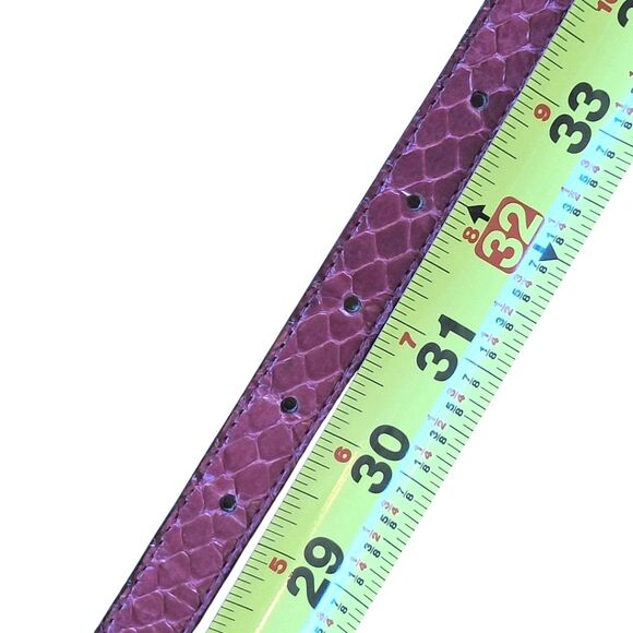 Genuine Snakeskin Belt Chrome Buckle Apple Acc of DE NY Magenta VTG 1970s Sz L - Picture 12 of 16